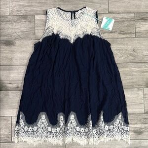 Umgee Navy and White Lace Mini Dress